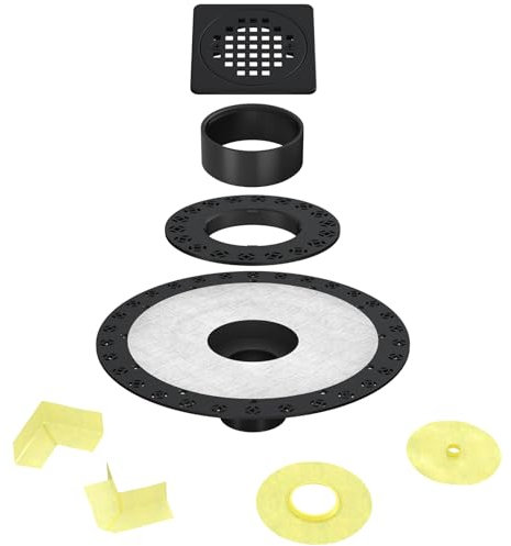 10,2 cm Ablaufrost-Set – Kompatibel mit Schluter Systems Kerdi Duschrinne – Duschbodenablauf-Set mit Flansch – SUS 304 Edelstahlrost & 5,1 cm ABS-Flansch & CUPC Zertifizierung – Mattschwarz