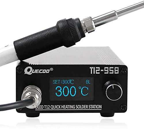 T12-958 Soldering Station DIY STM32 V3.1S OLED Temperature Controller Electronic Welding Iron Tips Handle Aluminum Alloy Case Power Equipments 110V T12 Iron Tips (SET5, MAX:72W)