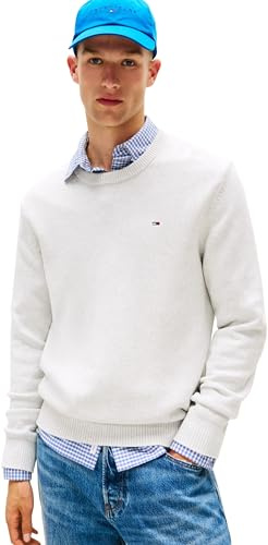 Tommy Jeans Herren Pullover Sweater Slim Fit, Grau (Lt Grey Htr), M