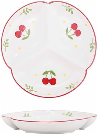 Platos de cerámica divididos con 3 compartimentos seccionales para servir cena y postre, juego de 1 (7 pulgadas)