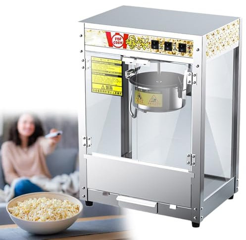 GESAIDES Máquina Comercial para Hacer Palomitas de Maíz, 1250 W, para Encimera, con Control de 3 interruptores y Marco de Acero, Puertas de Vidrio Templado
