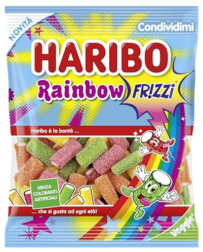 Haribo Rainbow Frizzi, Caramelle Gommose Frizzante Ripiena, Gusto Frutta, Ideale Come Regalo - 150gr