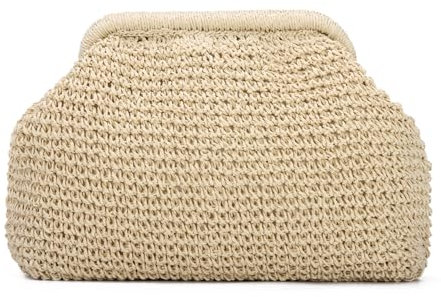 HomKuch Straw Clutch Purse for Women, Cloud Dumpling Pouch Straw Handbag Summer Beach Woven Bag