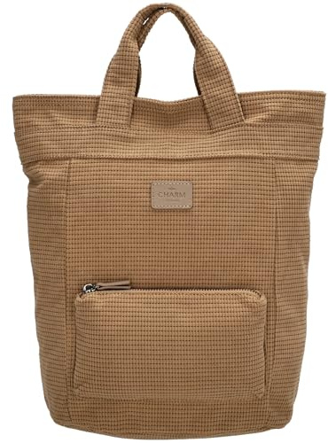Charm London - Rucksack Damen Cord - Handtasche Rucksack Damen 2in1 - City Rucksack mit Reißverschluss und Fronttasche - Stylischer Damenrucksack mit Tragegriffen - Taupe