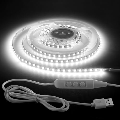 Aclorol 2M USB 5V LED Streifen Kaltweiß 6000K Superhell Dimmbar LED Strip Light mit 1,5 Meter langen USB-Netzteilkabel und Selbstklebend für Küche Schrank Schlafzimmer Deko Indirekte Beleuchtun