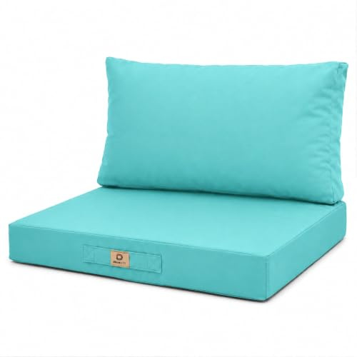 Deco Arts Sitzkissen Outdoor mit abnehmbarem Bezug, Sitzfläche 70x60x8 cm Plus Rückenkissen 70x35 cm, für Gartensessel und Gartensofa, Karibikblau