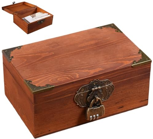 Jorzer Small Wooden Box with Lock & Hinged Lid Vintage 6x4x3 Wooden Storage Box for Jewelries, Collectibles