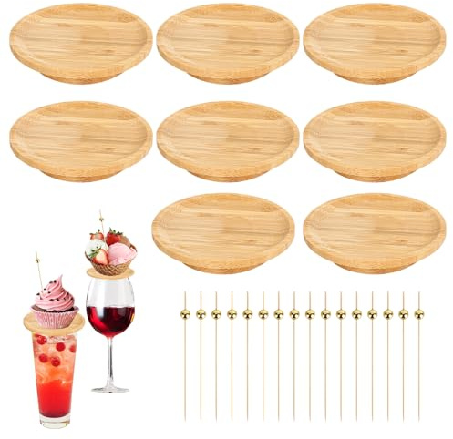 bssmmai Weinglas Topper Bambus Charcuterie Wein Aufsätze mit Stäbchen Wine Glas Charcuterie Topper Holz Weinglas Weinglasabdeckungen (8)