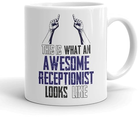 VIROSA Funny Receptionist Mug – “This is What an Awesome Receptionist Looks Like” – Gift for Office Staff – 11oz Ceramic Cup