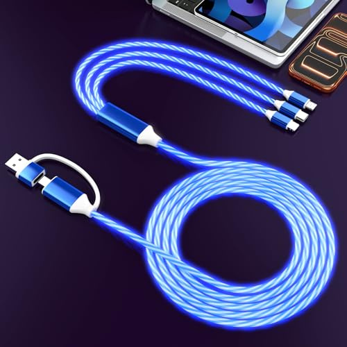 60 W Multi Ladekabel,5-in-1 LED Multi USB Kabel mit Beleuchtung,MFi-zertifiziert Blau Leuchtend USB Ladekabel Mehrfach mit Micro A/C + Type-C + Lightning Anschlüssen für iPhone/Android Galaxy/Tablets