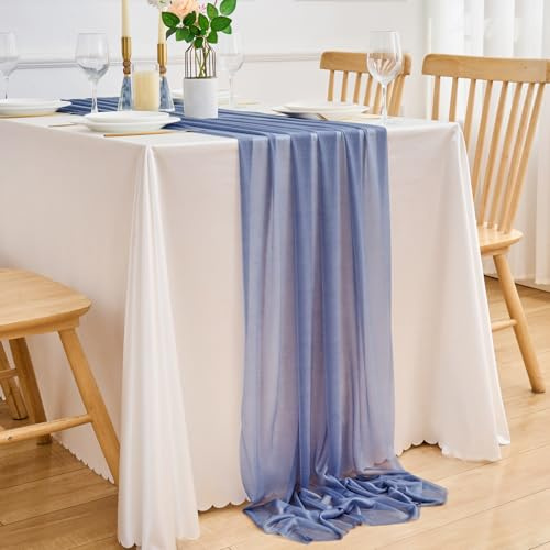 Tischläufer Chiffon Blau Chiffon Abwaschbar 75 X 300 Tischdeko Frühling Modern Geburtstag Landhausstil Natur Tisch Läufer Hochzeit Tischdecke Outdoor Sommer Tischband für Küche Esstisch