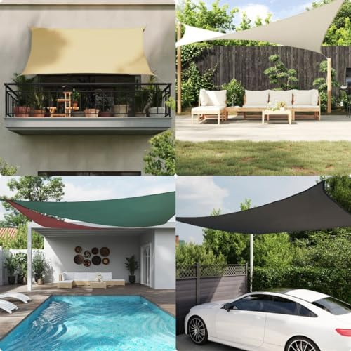Holamys Voile d'ombrage couleur sable 5 x 5 x 6 m, 100 % polyester Oxford, résistant aux UV, imperméable, pour jardin, terrasse, piscine, avec anneaux en D et cordes