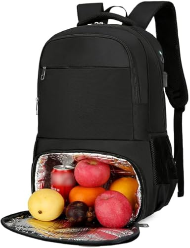 SSDH Zaino Termico per Pranzo da Uomo,Zaino Porta PC Porta Pranzo Termico con Scomparto Pranzo Isolato, Zaini da Viaggio con Porta USB,Impermeabile Borsa Termica Porta Pranzo Picnic