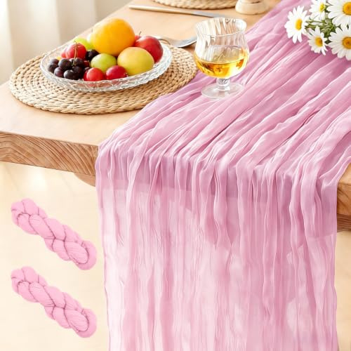 (2 Stück) Käsetuch Tischläufer Hellrosa, 300 x 90 cm Boho Gaze Tischläufer Cheesecloth Läufer für Hochzeit, Geburtstagsfeiern, Babypartys, Weihnachten und Silvester von Tisch Dekoration