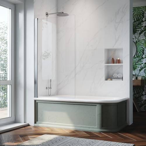 ZANOFIRA 800 x 1400mm Pivot Bath Screen 6mm Toughened Glass Shower Screen Chrome Hinged Door with 90° in & Out Pivot & Lift System Reversible Installation