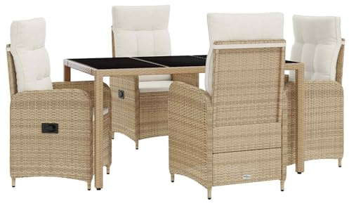 vidaXL Outdoortisch-Set 5 pcs Beige und Cremeweiß 150 x 90 x 75 cm, Stilvolles, modernes Essset für draußen, wetterfest, perfekt für Partys im Garten, Balkon oder beim Essen im Freien