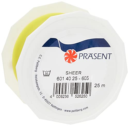 PRÄSENT C.E. Pattberg Sheer Organzaband gelb, 25 m Geschenkband zum Einpacken von Geschenken, 40 mm Breite, Zubehör zum Dekorieren & Basteln, Dekoband