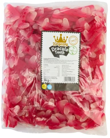 Kingsway Dracula Teeth, Pick 'N' Mix Bag, 3 kg (Pack of 1) | Strawberry Flavoured Vegan Gummy Sweets, Sharebag