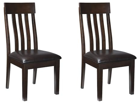 Signature Design by Ashley Haddigan Faux Leather Cushioned Rake Back Dining Chair, 2 Count, Dark Brown