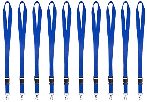 Karteo Schlüsselband mit Karabinerhaken und Schnalle blau [10 Stück] unbedruckt zum Umhängen für Ausweise Autoschlüssel Zugangskarten