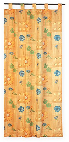 Haus und Deko Dekoschal Florenz Jacquard Voile Gardine Schlaufenschal Organza ca. 140x245cm transparent orangetöne mit Blumen