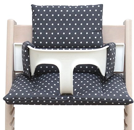 Blausberg Baby - Sitzkissen Kissen Polster Set für Stokke Tripp Trapp Hochstuhl- Einheitsgröße, Dunkelgrau Anthrazit Sterne