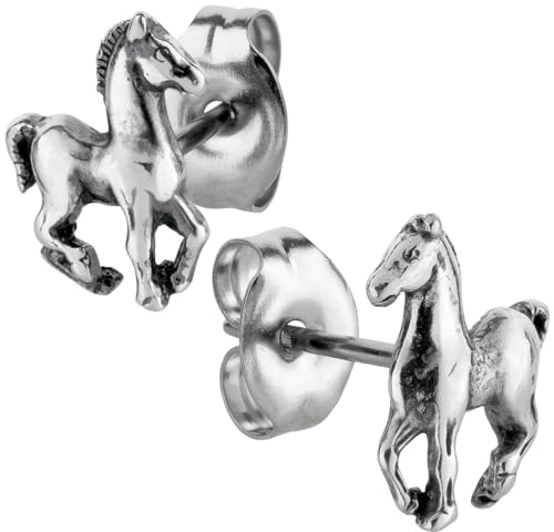 Ohrstecker Ohrringe Pferd Silber 925 Sterling als Ohrschmuck mit kleiner Schmuckbox - 7K - Schmuck Geschenke für Damen, Mädchen, Jungen, Kinder und Herren