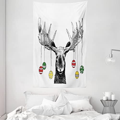 ABAKUHAUS Weihnachten Wandteppich und Tagesdecke, Flüchtiger Noel Ornament aus Weiches Mikrofaser Stoff Waschbar ohne Verblassen Digitaldruck, 140 x 230 cm, Weiß Schwarz