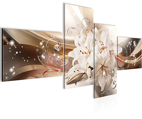 Runa Art Bild Modern Blumen Lilien - Made in Germany - Wandbilder Abstrakt Beige Braun 4 Teilig 020142a
