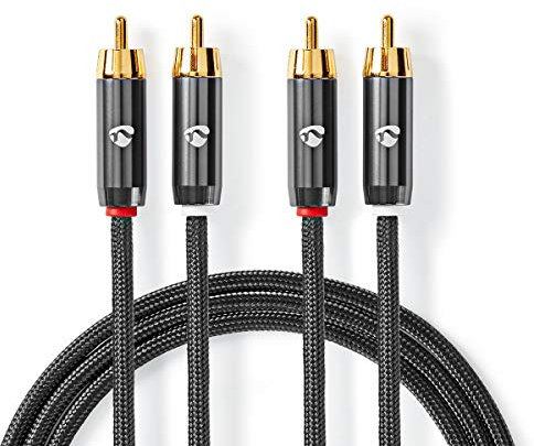 Nedis - Stereo-Audiokabel - RCA Stecker - Vergoldet - 2 m - rund - Anthrazit/Grau