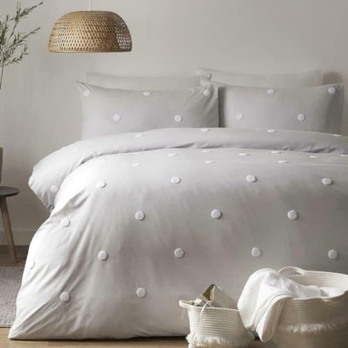 Appletree King Size Duvet Cover Set – Silver With White Polka Dots – 100% Cotton Bedding – 230 x 220cm – Includes 2 Pillowcases – Soft, Breathable Spotty Bed Linen