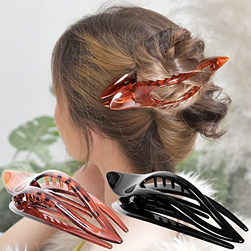 RC ROCHE 2 Stück Haarspange Haarklammer Französisch Geschwungen für Damen Mädchen Fester Halt Ohne Rutschen Hochwertig Haare Hochstecken, Medium Schwarz und Braun
