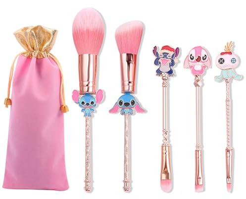 Lot de 5 pinceaux de maquillage mignons avec sac de rangement, ensemble de pinceaux cosmétiques pour lèvres, poudre, fard à paupières, blushs, ensemble de pinceaux de maquillage portables kawaii pour
