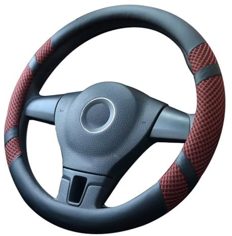 Lifetooler Auto Lenkradbezug Leder Ice Silk Universal 38cm(15) Lenkradhülle Atmungsaktiver Anti Rutsch Steering Wheel Cover für Auto Van Truck SUV (weinrot)