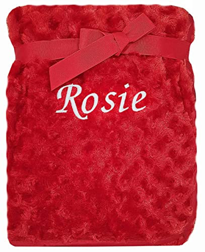 Kids Essentials Baby Boy Girl Personalised Red Blanket Embroidered Name (Red - Rose)