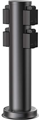 ledscom.de Garten Steckdosensäule PORU für außen, IP44, 4-Fach, Edelstahl, schwarz, rund, 39 cm
