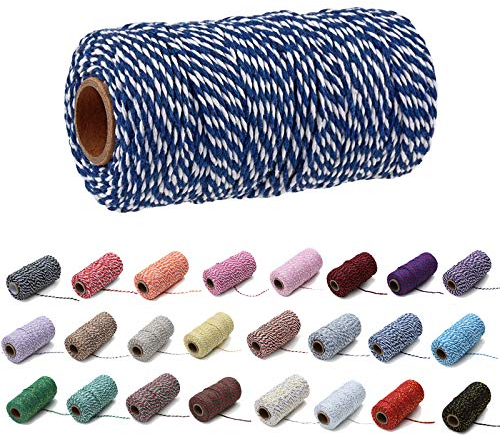 100 Yard/2 mm Baumwollseil, bunt, Handwerk, Kordel zum Stricken, für Geschenkverpackungen, Handwerk (Marineblau und Weiß)