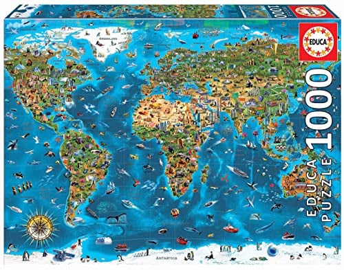 Educa - Puzzle 1000 Teile für Erwachsene | Weltwunder, 1000 Teile Puzzle für Erwachsene und Kinder, Sehenswürdigkeiten, Weltkarte. Puzzle für Erwachsene ab 14 Jahren (19022)