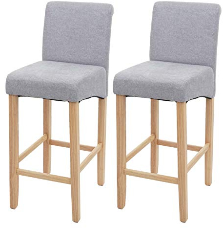Mendler 2er-Set Barhocker HWC-C33, Barstuhl Tresenhocker, Holz - hellgrau, helle Beine, Stoff/Textil