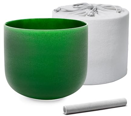 ALIOTH Green 8 inch F Note Crystal Singing Bowl Heart Chakra with Heavy Duty Carry Case Bag and Singing Bowl Striker
