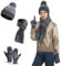 Meajore MüTze Schal Handschuhe Damen Set 3 in 1 Winter Warm Beanie Touchscreen Handschuh Und Lang Schal StrickmüTze Set