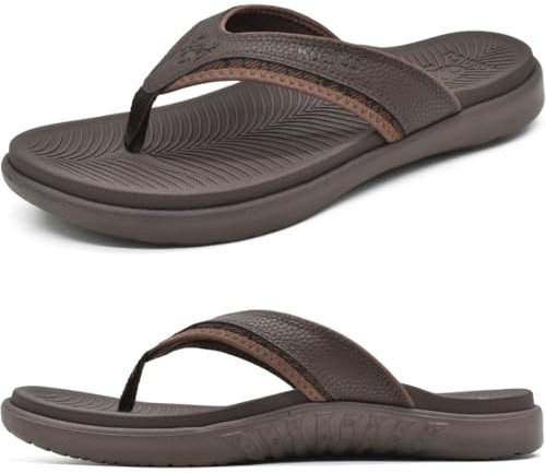 KuaiLu Flip Flops Men Sport Thong Sandals with Comfort Plantar Fasciitis Arch Support Beach Pool Slides for Men Soft Yoga Mat Cushion Size 12 Brown