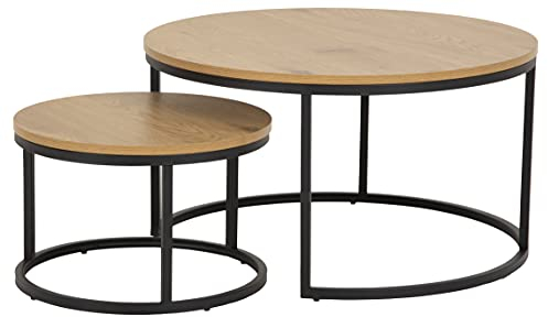 AC Design Furniture Spencer Couchtisch 2er Set, L: 80 x B: 80 x H: 44,5 cm und L: 50 x B: 50 x H: 33 cm, Wildeiche Optik/Schwarz, Melamin/Metal, 2 Stk, Natur/Schwarz