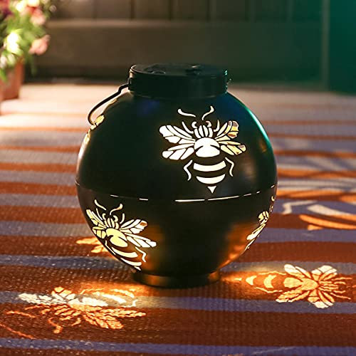 Festive Lights 19cm Solar Powered Bee Décor Garden Lantern - Outdoor White, Warm White, Colour Changing LED Hanging or Freestanding Laser Cut Decorative Light
