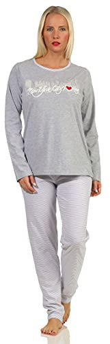 RELAX by Normann Damen Schlafanzug Pyjama Langarm mit tollem Print 'New York City Loving' - 66336, Farbe:grau, Größe:36-38