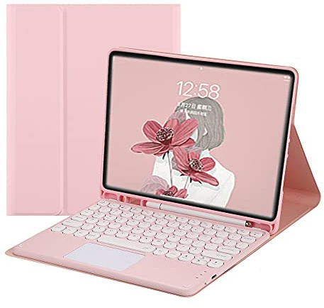 iPad 9th 8th 7th Generation Keyboard Case with Touchpad iPad Air 3 Pro 10.5 inch Cute Round Key Color Keyboard Detachable Touch Keyboard Cover (LightPink)