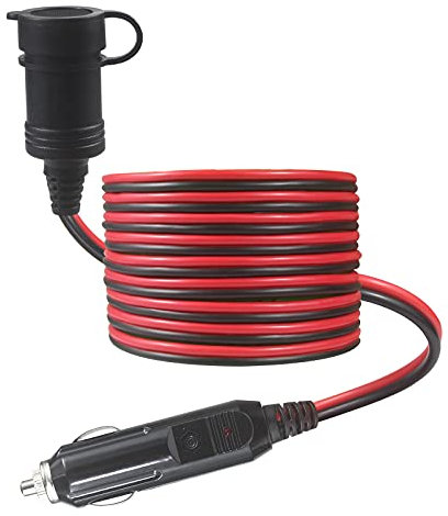 Vehicle Cigarette Lighter Extension Cord - 12FT / 3.6m Male Plug To Female Socket 16AWG Fused Extension Cable With Led Lights 12V 24V Auto Power For Car Tire Inflator Cleaner, Air Compressor Pump
