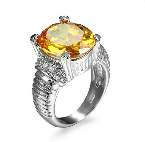 Banemi Modischer Ring Damen, Ringe Daumen Damen Versilberter Gelb Zirkonia Kissenschnitt Damen Verlobungsring Größe 60 (19.1)