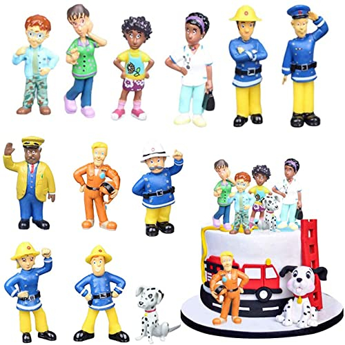 Guanyj Tortendeko Feuerwehrmann Kuchen Topper Kuchendeckel Geburtstag Sam Cake Figuren für Kinder Baby Party Dekoration Supplies(12 Stück), 3-6 cm