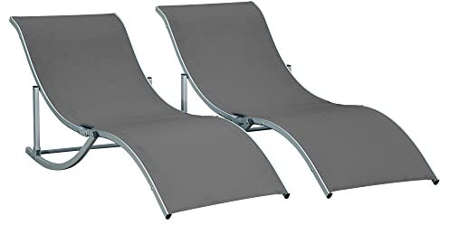 Outsunny Lot de 2 Bains de Soleil Pliables, Chaise Longue Jardin extérieur en Aluminium et textilène, transat Jardin extérieur pour Patio terrasse Plage, Charge 120 Kg, Anthracite